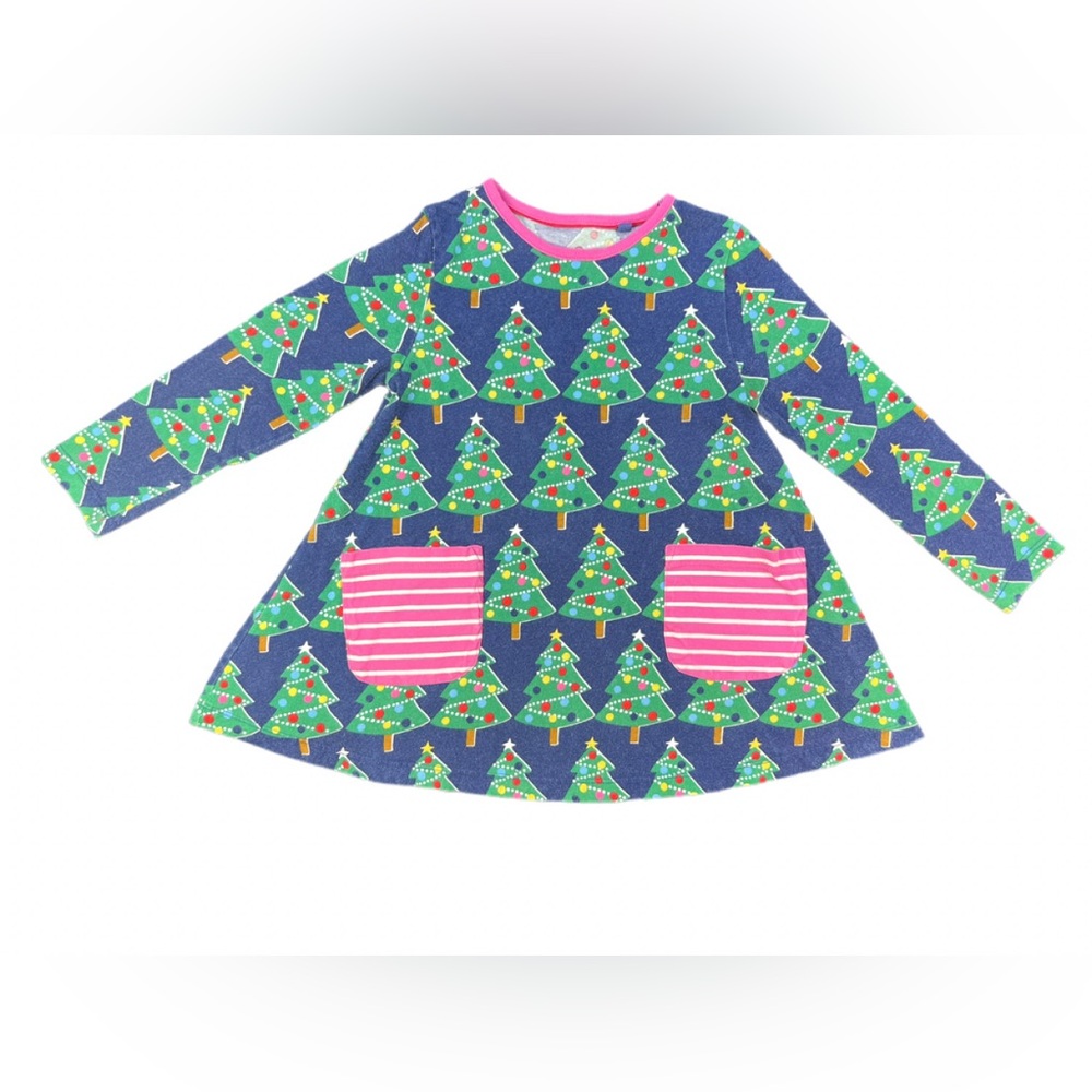 MINI BODEN Printed Jersey Pocket Tunic with Christmas Trees- 6-7Y - Picture 2 of 4